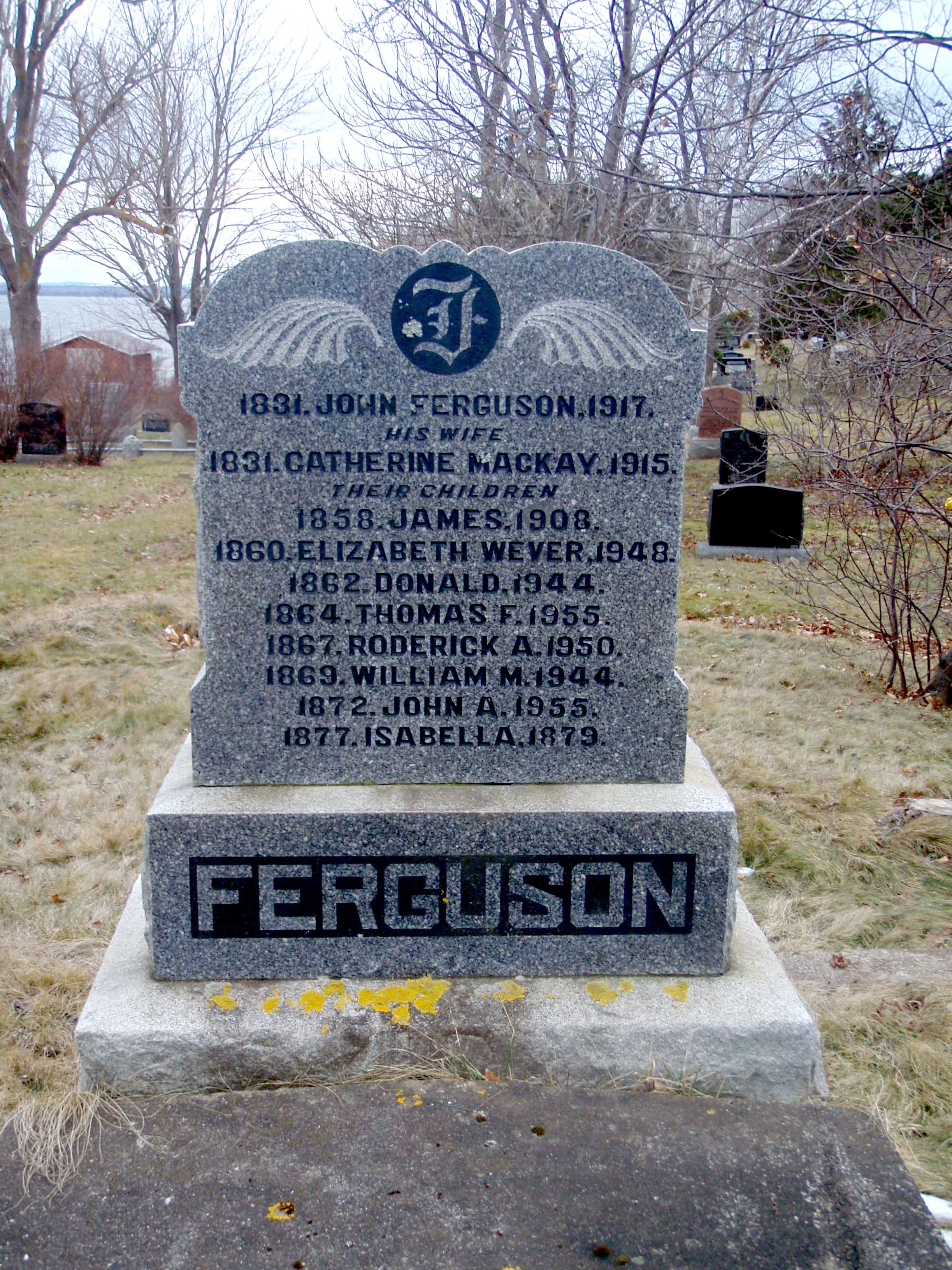 Photo of headstones/Catherine Ferguson d1915 hdstn Pictou Seaview cem NS